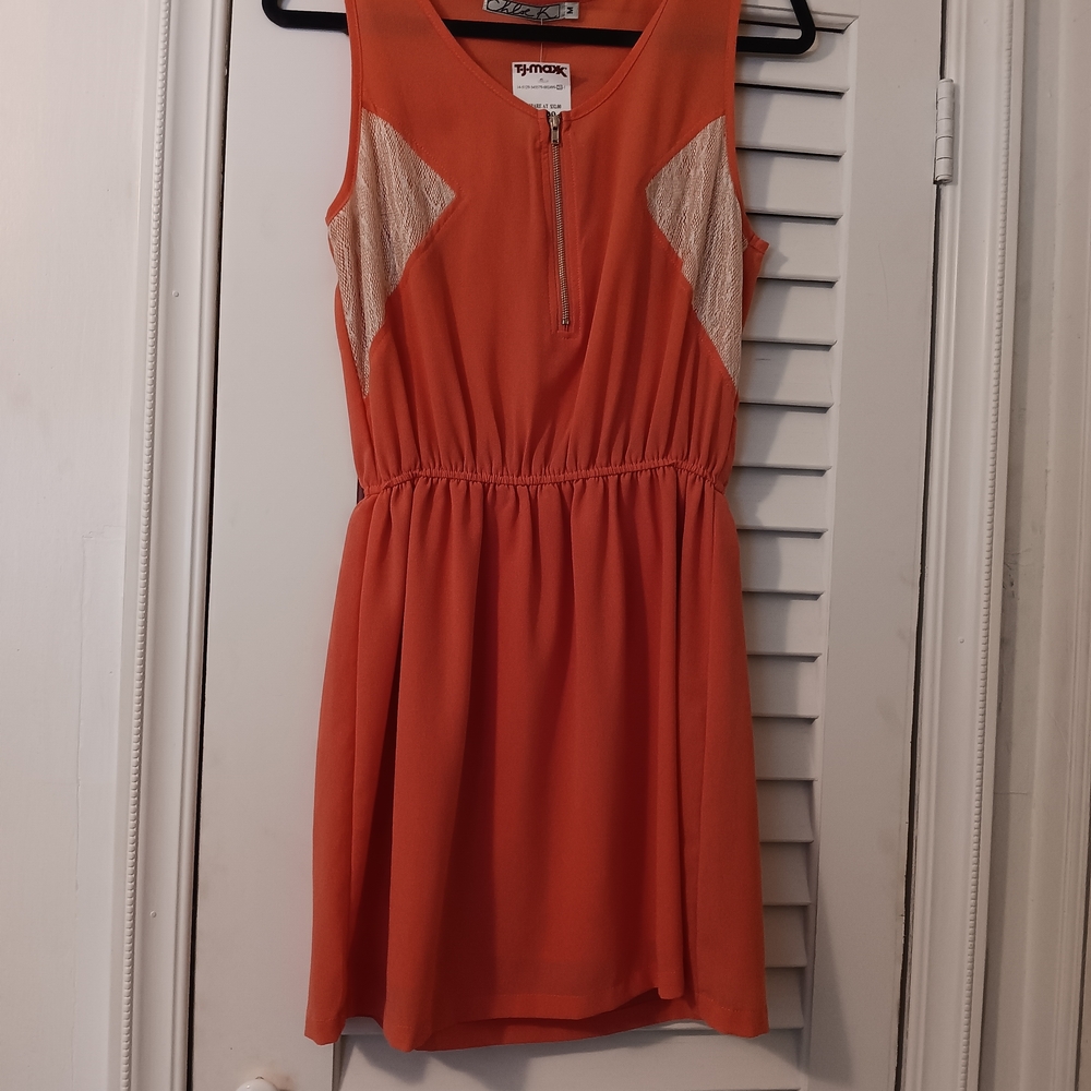 T.J.Maxx Orange Sleeveless Dress with Cream Accent Panels